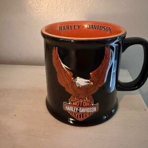 Harley-Davidson Black Mug with Orange Interior and Eagle Design
